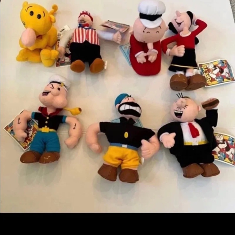 Popeye complete set plush Popeye Olive Oyl Brutus Wimpy Sweepea Jeep 2000 CVS